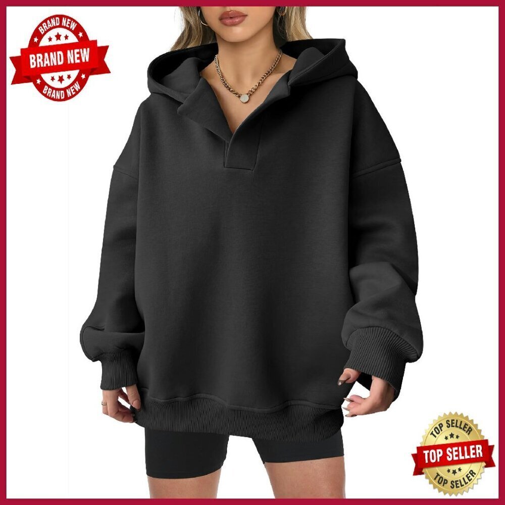 Oversized V-Neck Hoodie Sweatshirt Fleece Pullover Long Sleeve Y2K